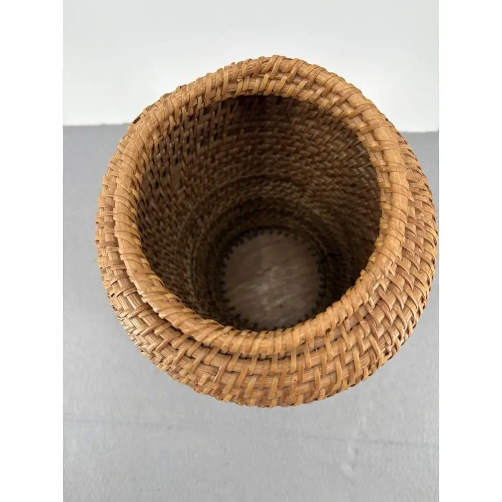 Vintage Handwoven Rattan Vase Boho Rustic Farmhouse 11.5”H Brown Tall